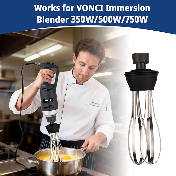 VONCI 10inch Detachable Whisk Attachment. 350W 500W &amp 750W Commercial Immersion Blender Compatible.