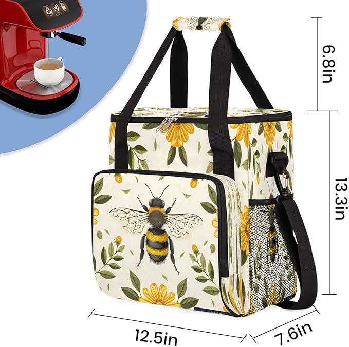 Bee Coffee Maker Carrying Bag Compatible with K-Mini or K-Mini Plus Portable Single Cup Coffee Maker Case with Pockets for K Cup Pods