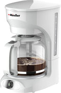 MUELLER HOME 12-Cup White Coffee Maker - Borosilicate Carafe Auto-Off Reusable Filter Anti-Drip Keep-Warm Function Clear Water Level Window White Kitchen Accessories