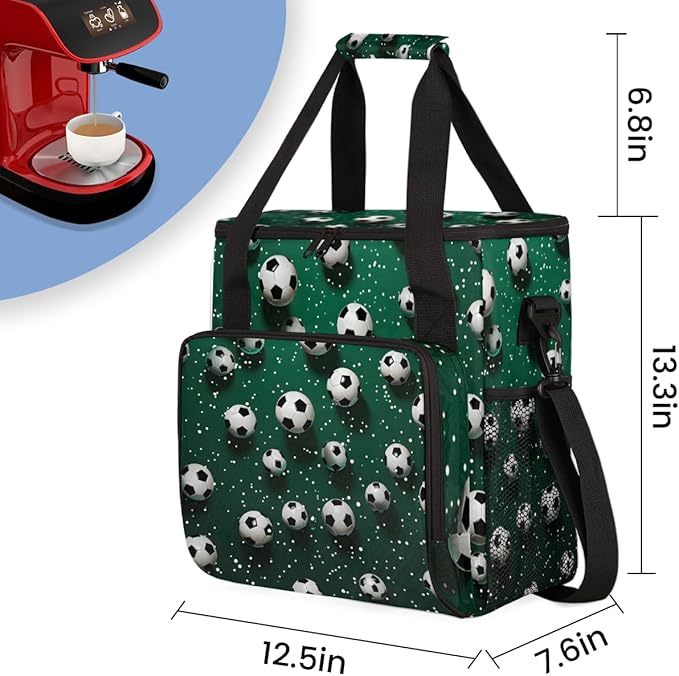 Colorful Soccer Coffee Maker Carrying Bag Glitter Soccer Travel Storage Bag Compatible with K-Mini or K-Mini Plus Single Serve Coffee Brewer Carrying Case with Multiple Pockets &amp Shoulder Strap