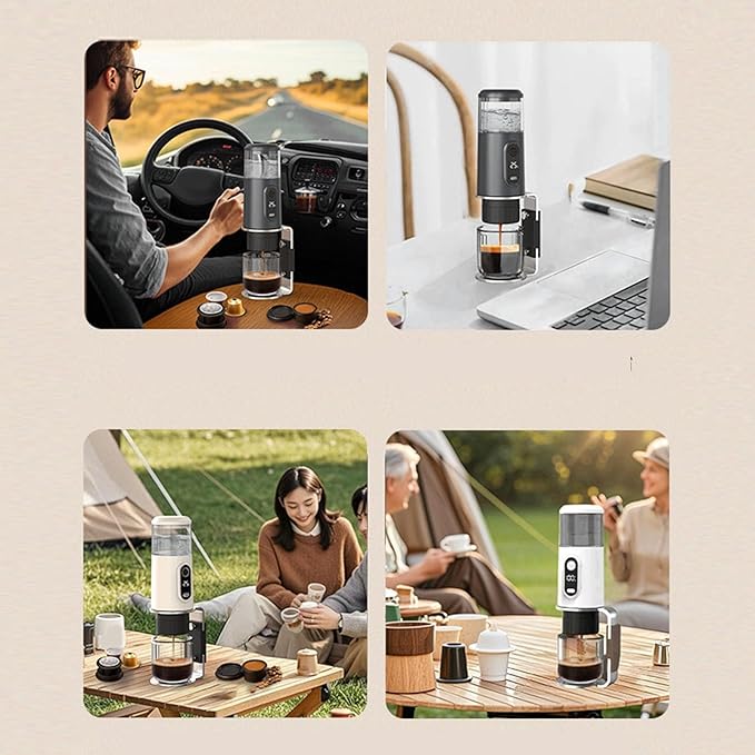 Cuifati Portable Coffee Maker Cordless Electric Coffee Machine Compatible With Ground Coffee &amp Capsules Rechargeable Travel Coffee Maker for Outdoor Car Camping Hiking (Black)