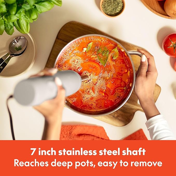 Immersion Hand Blender System with Multiple Attachments 500W Variable Speed Motor Detachable Stainless Steel Blending Arm Whisk Attachment Chopper Bowl Measuring Beaker Ergonomic Grip for Soups