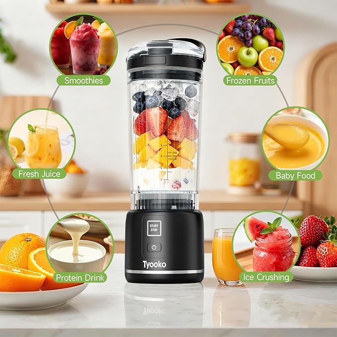 Portable Blender for Smoothies and Shakes 18oz Rechargeable Electric Personal Juicer Cup with Dual Mode 6 Sharp Blade Drink Mixer Bottle with Leakproof-Lid &amp Sip Spout for Kitchen/Travel/Gym
