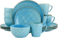 16 Piece Embossed Stoneware Dinnerware Set in Teal Round Dish Set Plate Bowl Water Cup Dish Set
