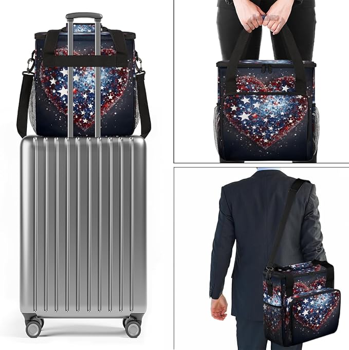 Firework-Frenzy 4th of July Coffee Maker Carrying Bag Travel Storage Bag Compatible with K-Mini or K-Mini Plus Single Serve Coffee Brewer Carrying Case with Multiple Pockets &amp Shoulder Strap