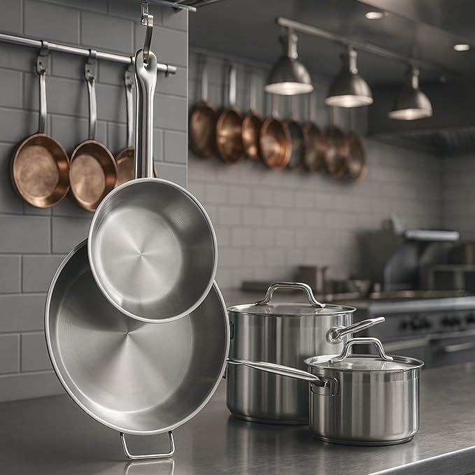 Stainless Steel Pots And Pans Set Induction Cookware Set With 2 Saucepans 2 Fry Pans Non-Stick 5 Qt Sauté Pan And 12 Qt Stock Pot Stainless Steel Cookware Set (10-Piece)