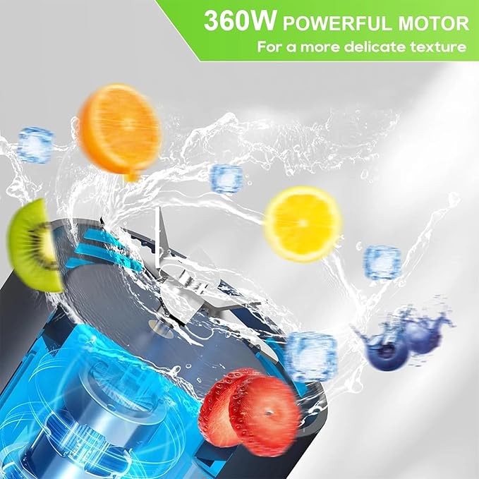 Portable Blender: 360W High-Power Motor 6000mAh Long-Lasting Battery 23oz Travel Smoothie Maker with Anti-Jam Blade BPA-Free for Shakes &amp Ice Crushing 【Black】