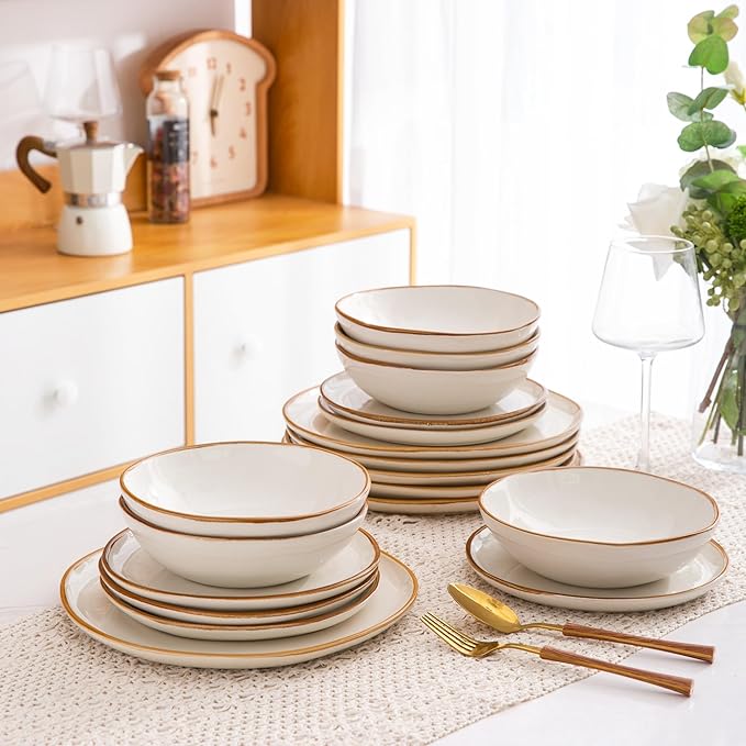 AmorArc Stoneware Dinnerware Sets &amp Pasta Bowls &amp Coffe MugsService for 4 (22pc)