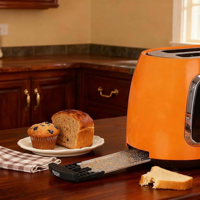 Toaster 2 Slice Smart Touch Screen Retro 1.5'' Extra Wide Slot Stainless Steel Digital Bread Toaster with Memory Function Bagel Defrost 6 Browning Level and Removable Crumb Tray Orange