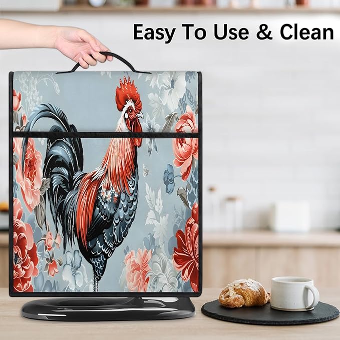 Kitchen Aid Mixer Cover Watercolor Rooster Chicken Floral Stand Mixer Cover Compatible with 6-8 Quarts Stand Mixers Dust Covers with Zipper Pocket Foldable Washable Kitchen Aid Organizer Bag