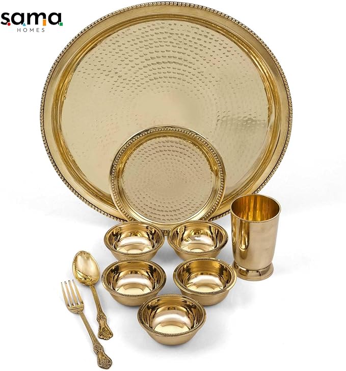 Brass Hammered Dinner Set of 10 Piece Handcrafted by Indian Artisans