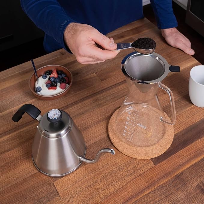 The London Sip Pour Over Coffee Maker Set Includes Stainless Steel Gooseneck Kettle 1200ml Glass Carafe with Reusable Stainless Steel Filter and 2 Tablespoon Coffee Scoop