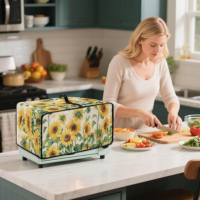 Dust-proof Toaster Oven Heat-Resistant Air Fryer Microwave Cover with Top Handle Side Pockets Protects Elevate Kitchen Style While Protecting Appliances Sunflower Theme