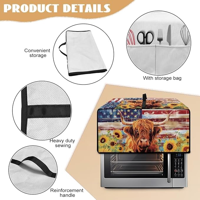 Doojoayie Highland Cow Toaster Cover 8 Slice Bread Making Machine Dust Protector Dust-proof Appliance Covers for Toaster/Small Appliance/Air Fryer American Flag Print
