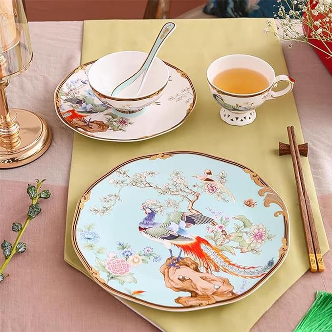 ACMLIFE Bone China Dinnerware Set for 8 24 Piece Lightweight Gold-painted Bone China Dinnerware Set Mix and Match Two Dinnerware Set