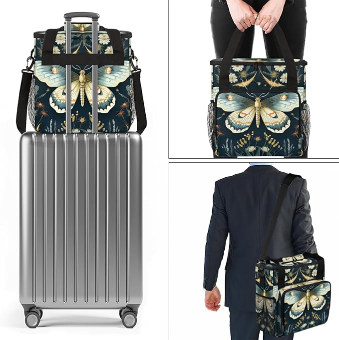 Gothic Butterfly Coffee Maker Carrying Bag Glitter Butterfly Travel Storage Bag Compatible with K-Mini or K-Mini Plus Single Serve Coffee Brewer Carrying Case with Multiple Pockets &amp Shoulder St