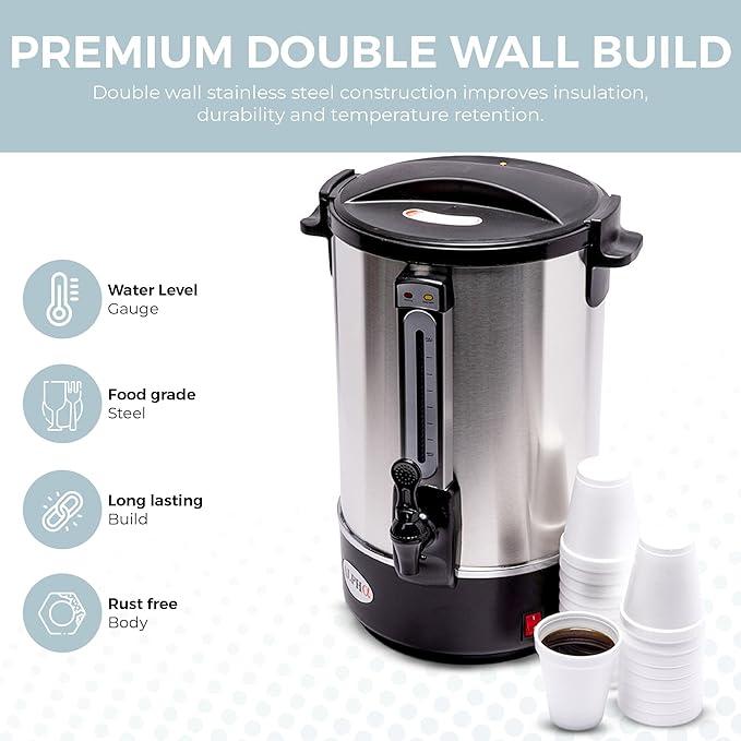 ALPHA LIVING 100 Cups Electric Coffee Urn – Stainless Steel Large Capacity Electric Kettle Percolator Coffee Pot – Ideal Hot Beverage Dispenser for Catering Hotels Restaurants –Leak-Proof Tap