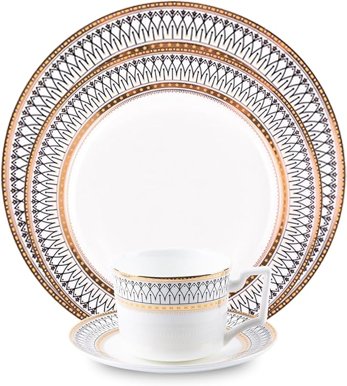 bone china plate set service for 6 24 pieces gold trim dinnerware set elegant dishes sets for anniversary business banquet housewarming