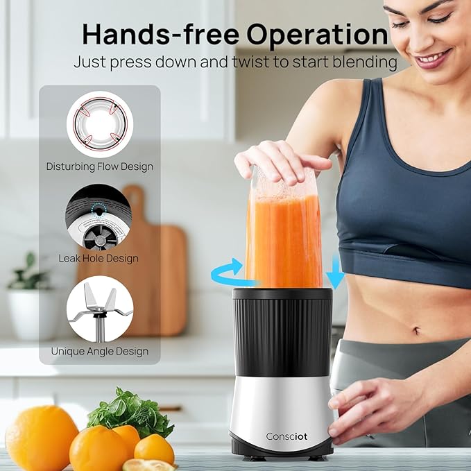 Consciot CB08 11-Piece Blender for Kitchen and Personal Size Blend Shakes and Smoothies Frozen Drinks Baby Food Spreads &amp More 3 Portable To-Go Cups &amp 2 Spout Lids &amp 1 Solid Lid 900