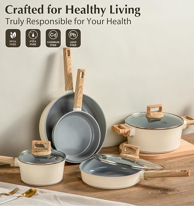 KOCH SYSTEME CS Nonstick Ceramic Cookware Set Nonstick Pots and Pans Set with Stay-Cool Handles Non-toxic Ceramic Kitchen Cooking Set Induction Compatible Dishwasher Safe PFAS and PFOA Free