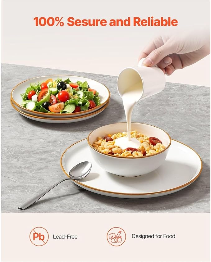 Ceramic Dinnerware Set 12 Piece - White Plates and Bowls Set for 4 Microwave &amp Dishwasher Safe Durable &amp Stackable Kitchen Tableware