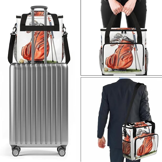 Golf Themed Coffee Maker Carring Bag Large Insulated Storage Organizer Case Tote Bags with Shoulder Strap for Travel Work Picnic