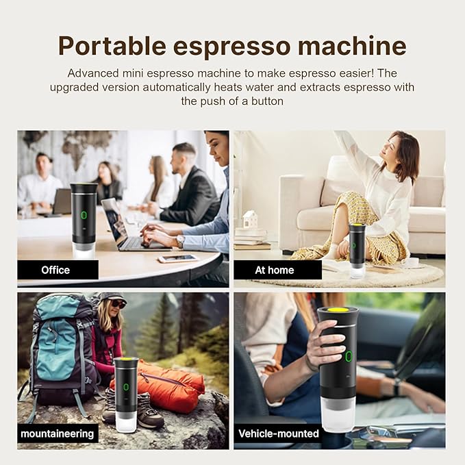 Portable Coffee Machine for Car Home Travel 3 in 1 Cordless Electric Coffee Maker Work with Capsule and Ground Coffee 15Bar Mini Cold Brew and Heating Coffee Maker with 150ml Cup