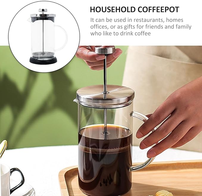 Manual Press Coffee Maker Set Large Portable Manual Coffeepot with Stainless Steel Lid Glass Coffee Pot and Milk Frother for Household Brewing and Tea Brewing