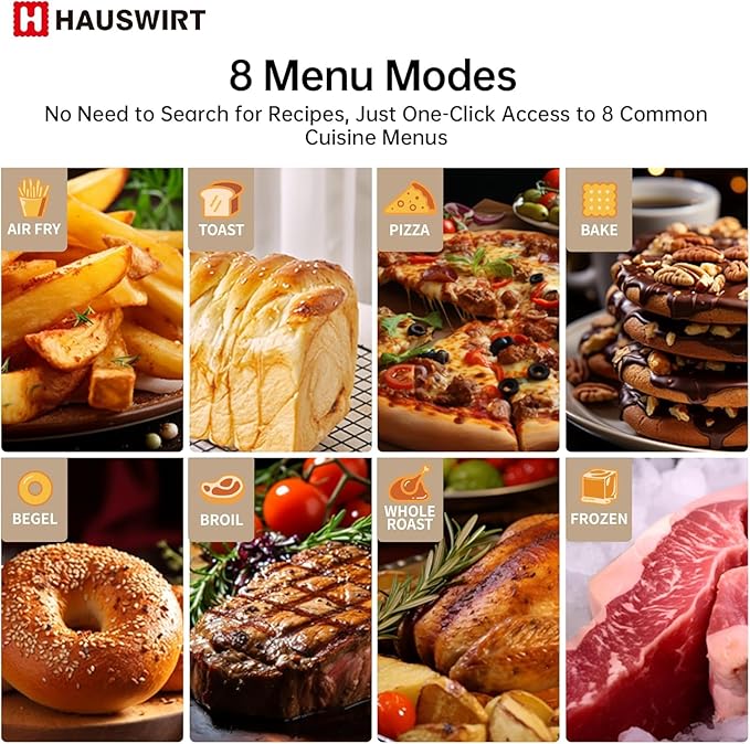 Hauswirt Air Fryer Toaster Oven 42 Qt Extra Large Countertop Convection Oven Dual NTC Precise Control for Even Browning Split Screen Color Display with 8 Presets &amp Smart Timer