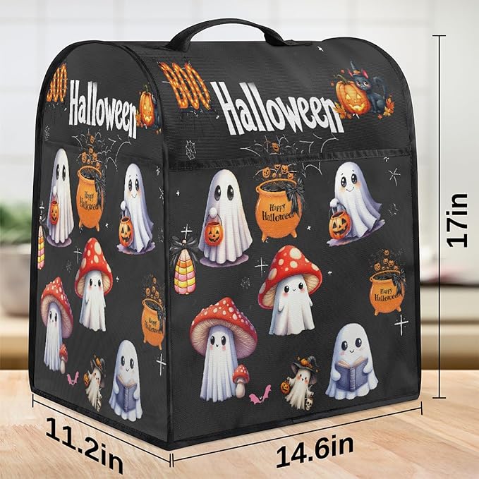 cfpolar Kitchen Aid Mixer Cover Compatible with 6-8 Quarts Halloween Ghost Mushrooms Stand Mixer Cover Kitchen Aid Mixers Accessories Appliance Organizer Bag Dust Covers with Zipper Pocket