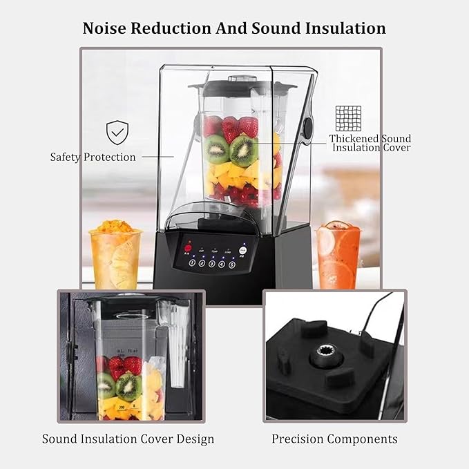 2200W Classic Blenders for KitchenGlass Jar Countertop BlenderProfessional High Speed Countertop Blender for KitchenLarge CapacityOne Click Cleaningfor Milk Tea Shops Coffee Shops