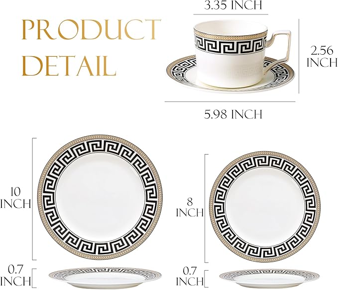 ceramic plate set with gold thread for 6 24 pieces black and gold dinnerware set luxury bone china plate and cup sets for business banquet holiday meal anniversary