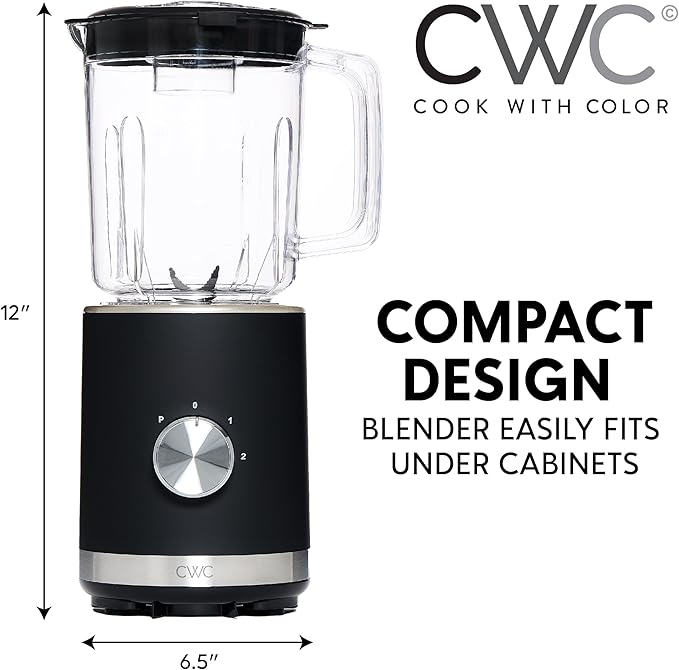 COOK WITH COLOR 300 Watt Blender: Powerful 2-Speed Control with Pulse 4-Tip Stainless Steel Blades 25oz (750ml) Jar and Skid-Resistant Feet Black