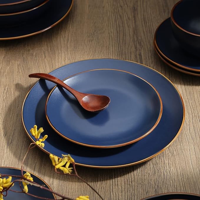 Stone Lain Brasa Stoneware 32 Piece Modern Dinnerware Sets Plates and bowls Service for 8 Blue Microwave &amp Dishwasher Safe