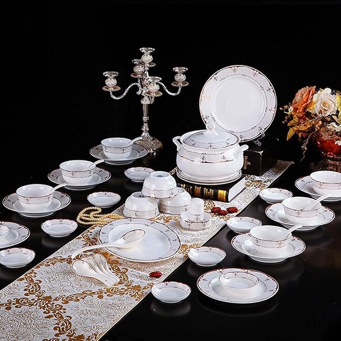 Ceramics Dinnerware Set 56 Pieces Luxury Bone China Dinner Sets/Porcelain Combination Set - Plates and Bowls Sets for Wedding Gifts