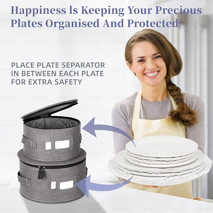 LUXULA China Storage Containers for 12 Place Setting with Two Plate Bags 5 Pcs Hard Shell Quilted China Storage Cases for Dinner Plates Salad Plates Dessert Plates Saucers Cups &amp Mug Storage