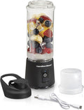 Hamilton Beach Mini Cordless Portable Personal Blender for Shakes and Smoothies USB Rechargeable 16 oz. Jar with Leakproof Travel Lid 6 Stainless Steel Blades Black (51180)