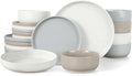 LIANYU 24 Pieces Dinnerware Sets with Pasta Bowls for 6 Stoneware Plates and Bowls Dish Set Ceramic Dinner Set for Salad Cereal Dinner Microwave &amp Dishwasher Safe Three-color