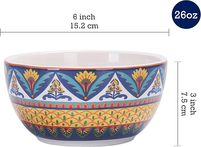Bico Havana Ceramic 12 pcs Dinnerware Set Service for 4 Inclusive of 11 inch Dinner Plates 8.75 inch Salad Plates and 26oz Cereal Bowls for Party Microwave &amp Dishwasher Safe