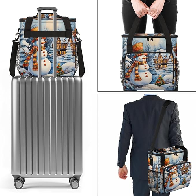 Xmas Snowman Coffee Maker Carrying Bag Bright Snowman Travel Storage Bag Compatible with K-Mini or K-Mini Plus Single Serve Coffee Brewer Carrying Case with Multiple Pockets &amp Shoulder Strap