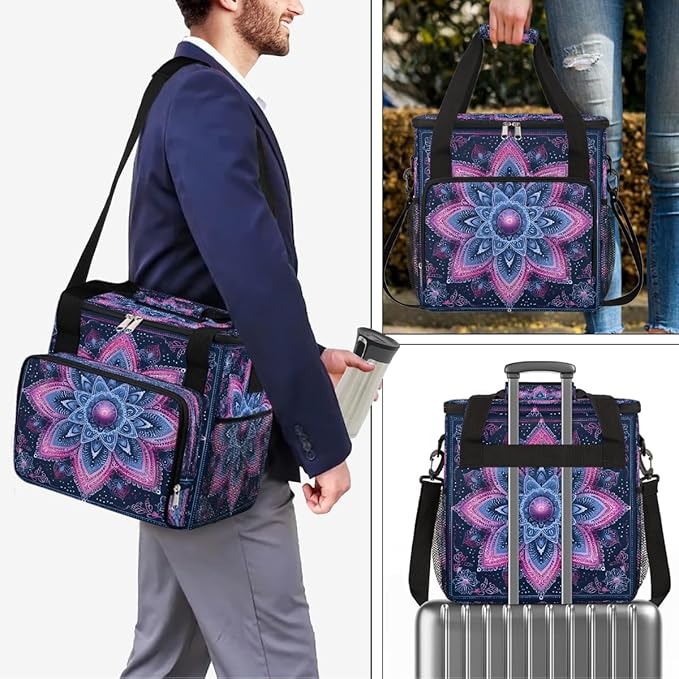 Bohemian Mandala 9 Coffee Maker Carring Bag Travel Carrying Storage Tote Bag Compatible with Keurig K-Mini or K-Mini Plus Portable Single Serve Coffee Brewer Case with Pockets for K-cup Pods