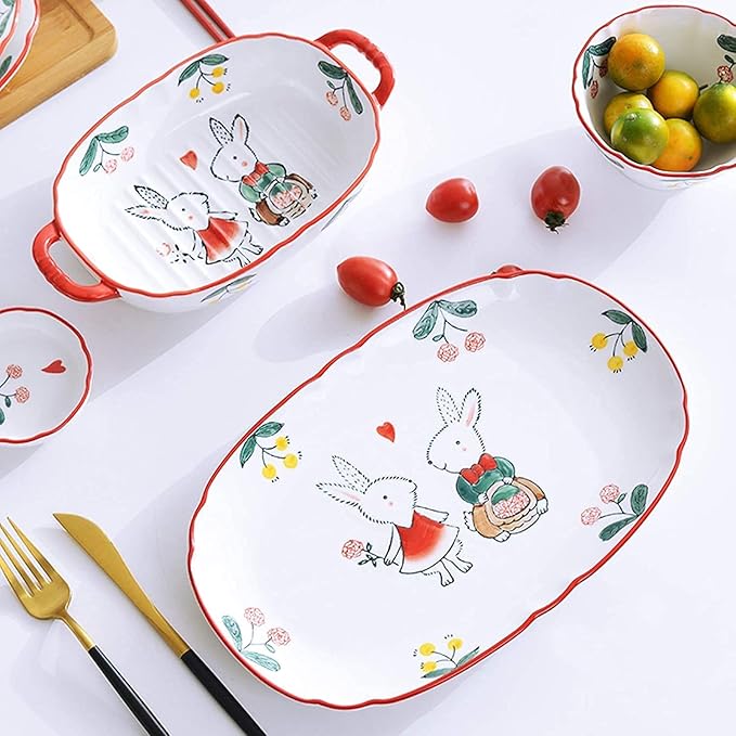 Dinnerware Sets Dish SetCeramics Dinner SetsSoup Pot Cereal Bowl and Steak Plate Set | 56 Pieces Hand Drawn Pattern Porcelain