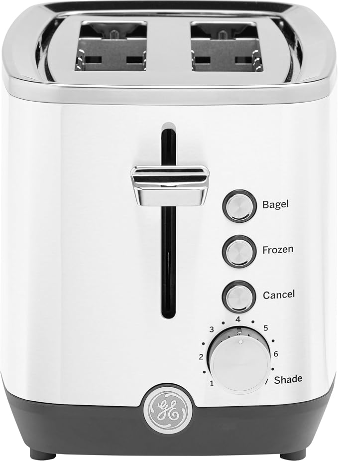GE 2 Slice Toaster Extra Wide Slots for Toasting Bagels Breads Waffles &amp More 7 Adjustable Shade Settings Removable Crumb Tray Countertop Kitchen Essentials 850 Watts White