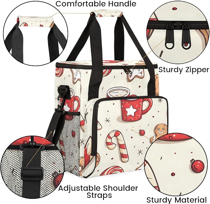 Glitter Gingerbread Man Coffee Maker Carrying Bag Travel Storage Bag Compatible with K-Mini or K-Mini Plus Single Serve Coffee Brewer Carrying Case with Multiple Pockets &amp Shoulder Strap