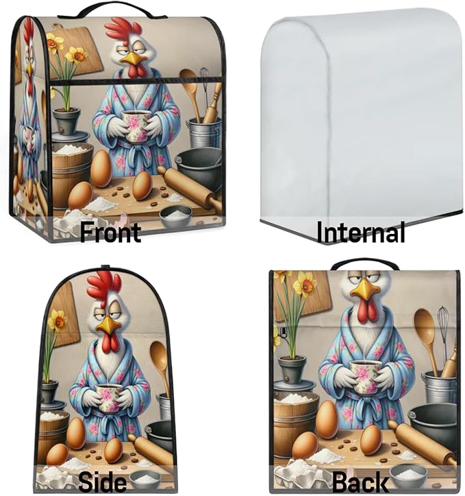 Kitchen Aid Mixer Cover Flower Rooster Funny Stand Mixer Cover Compatible with 6-8 Quarts Stand Mixers Dust Covers with Zipper Pocket Foldable Washable Kitchen Aid Organizer Bag