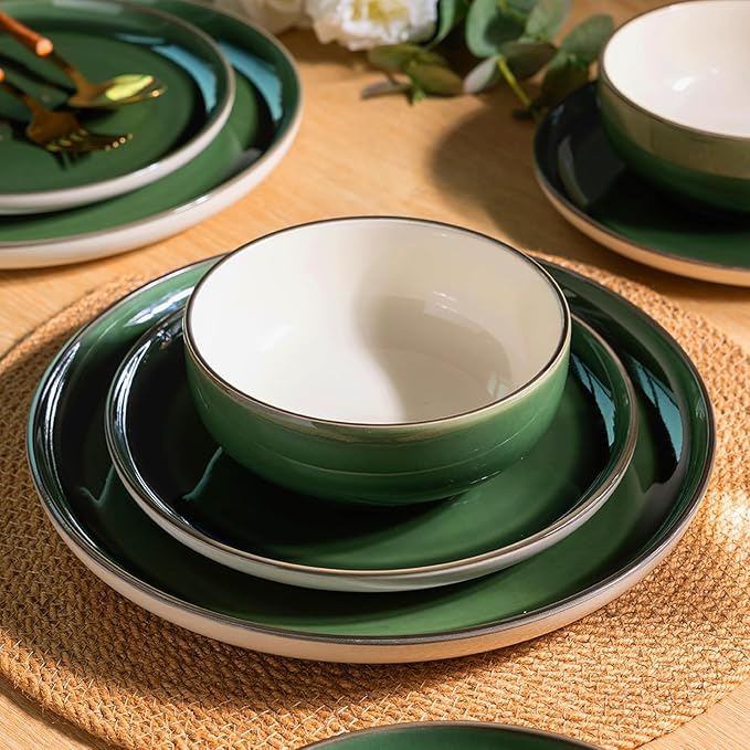 GBHOME Ceramic Dinnerware Sets with Pasta Bowl 16 pcs Stoneware Dinnerware Set Plates and Bowls Sets Dishwasher &amp Microwave Safe Dishes Set | Service for 4