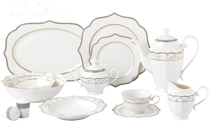 57 Piece Dinnerware Set-Bone China Service for 8 People-Noelle