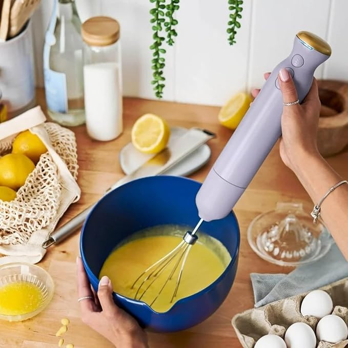 Cordless Hand Blender with 2-Cup Chopper Whisk &amp Large Measuring Cup Perfect for Cooking Smoothies Sauces Purees and Meal Prep (Lavender)