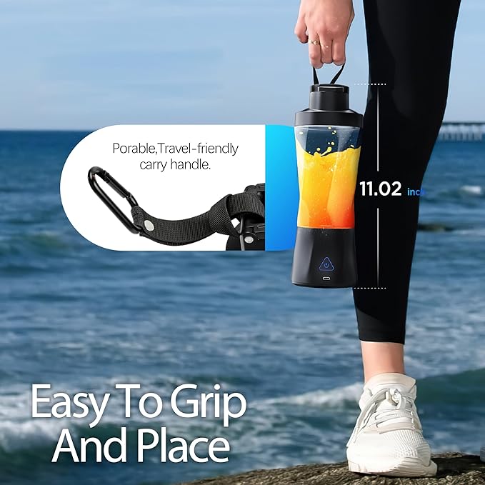 Portable Blender Cordless 24oz. Vessel Personal Blender-for Shakes &amp Smoothies BPA Free Leakproof-Lid &amp Sip Spout USB-C Rechargeable &amp Self Cleaning - Travel with 6 Sharp Blade Blac