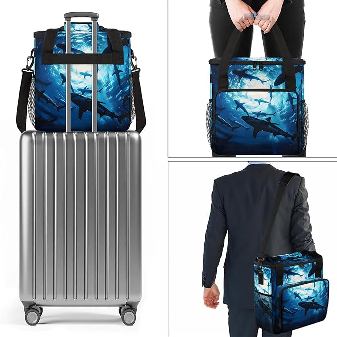 Shark Ocean Sea Travel Coffee Maker Carrying Bag Large Organizer Storage Tote Bag Insulated Reusable Cooler Grocery Bags